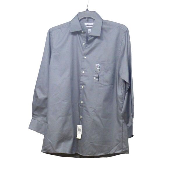 Ven Heusen Lux Sateen Regular Fit Men’s Dress Shirt, 16 32/33, Gray - Picture 1 of 11